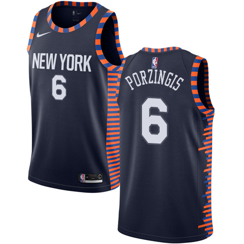 Personalized Knicks #6 Kristaps Porzingis Navy NBA Swingman City Edition 2018 19 Jersey