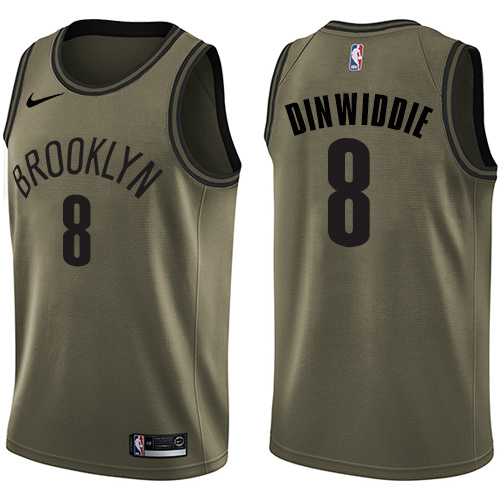 Personalized Nets #8 Spencer Dinwiddie Green NBA Swingman Salute to Service Jersey