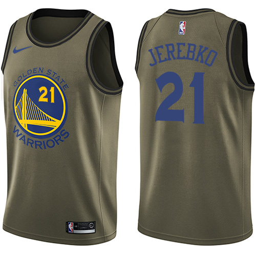Personalized Warriors #21 Jonas Jerebko Green NBA Swingman Salute to Service Jersey