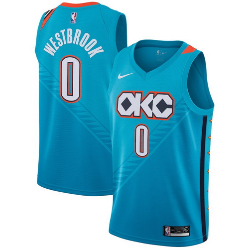 Personalized Thunder 0 Russell Westbrook Turquoise 2018-19 City Edition Swingman Jersey