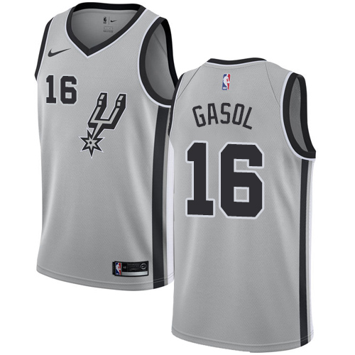 Personalized Spurs #16 Pau Gasol Silver NBA Swingman Statement Edition Jersey