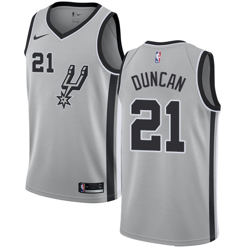 Personalized Spurs #21 Tim Duncan Silver NBA Swingman Statement Edition Jersey