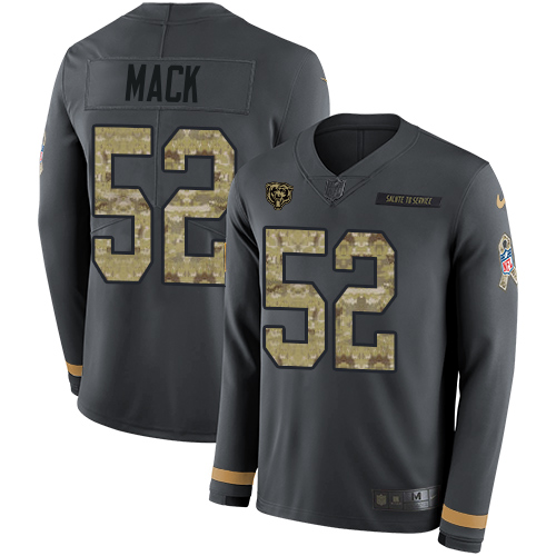 Personalized Bears #52 Khalil Mack Anthracite Salute to Service Men’s Stitched NFL Limited Therma Long Sleeve Jersey