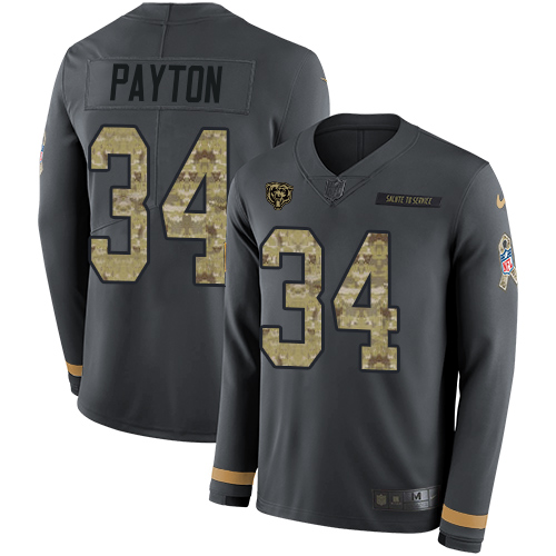 Personalized Bears #34 Walter Payton Anthracite Salute to Service Men’s Stitched NFL Limited Therma Long Sleeve Jersey