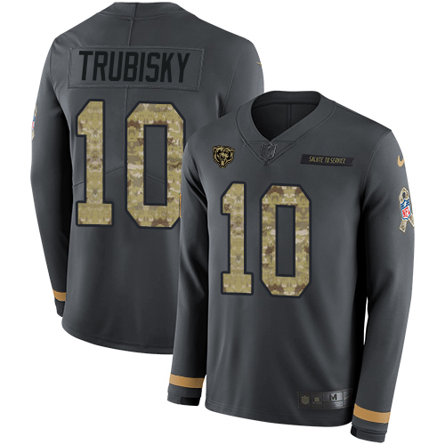 Personalized Bears #10 Mitchell Trubisky Anthracite Salute to Service Men’s Stitched NFL Limited Therma Long Sleeve Jersey