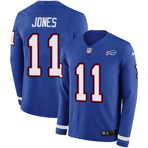 Personalized Bills #11 Zay Jones Royal Blue Team Color Men’s Stitched NFL Limited Therma Long Sleeve Jersey