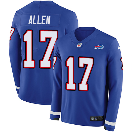 Personalized Bills #17 Josh Allen Royal Blue Team Color Men’s Stitched NFL Limited Therma Long Sleeve Jersey