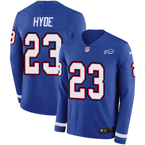 Personalized Bills #23 Micah Hyde Royal Blue Team Color Men’s Stitched NFL Limited Therma Long Sleeve Jersey