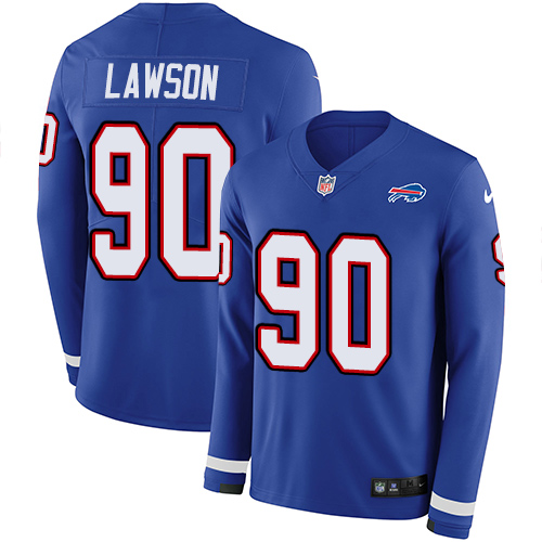 Personalized Bills #90 Shaq Lawson Royal Blue Team Color Men’s Stitched NFL Limited Therma Long Sleeve Jersey