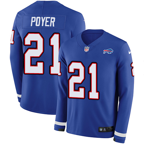 Personalized Bills #21 Jordan Poyer Royal Blue Team Color Men’s Stitched NFL Limited Therma Long Sleeve Jersey
