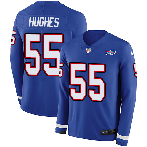 Personalized Bills #55 Jerry Hughes Royal Blue Team Color Men’s Stitched NFL Limited Therma Long Sleeve Jersey