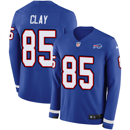 Personalized Bills #85 Charles Clay Royal Blue Team Color Men’s Stitched NFL Limited Therma Long Sleeve Jersey