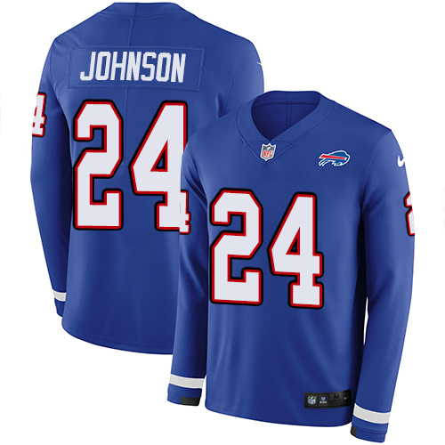 Personalized Bills #24 Taron Johnson Royal Blue Team Color Men’s Stitched NFL Limited Therma Long Sleeve Jersey