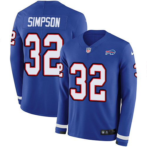 Personalized Bills #32 O. J. Simpson Royal Blue Team Color Men’s Stitched NFL Limited Therma Long Sleeve Jersey
