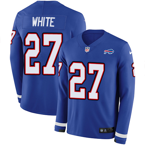Personalized Bills #27 Tre’Davious White Royal Blue Team Color Men’s Stitched NFL Limited Therma Long Sleeve Jersey