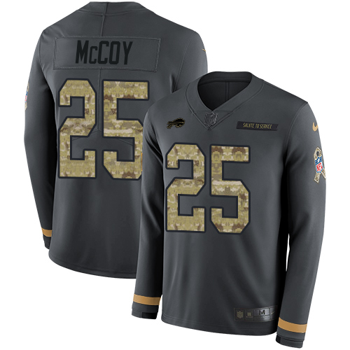 Personalized Bills #25 LeSean McCoy Anthracite Salute to Service Men’s Stitched NFL Limited Therma Long Sleeve Jersey