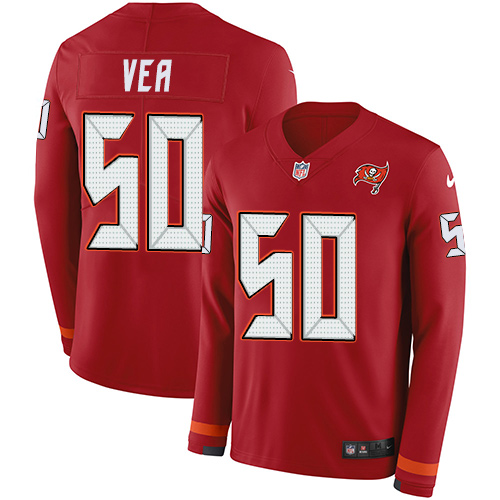 Personalized Buccaneers #50 Vita Vea Red Team Color Men’s Stitched NFL Limited Therma Long Sleeve Jersey