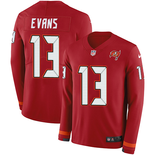 Personalized Buccaneers #13 Mike Evans Red Team Color Men’s Stitched NFL Limited Therma Long Sleeve Jersey