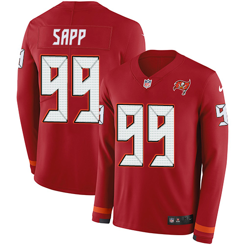 Personalized Buccaneers #99 Warren Sapp Red Team Color Men’s Stitched NFL Limited Therma Long Sleeve Jersey