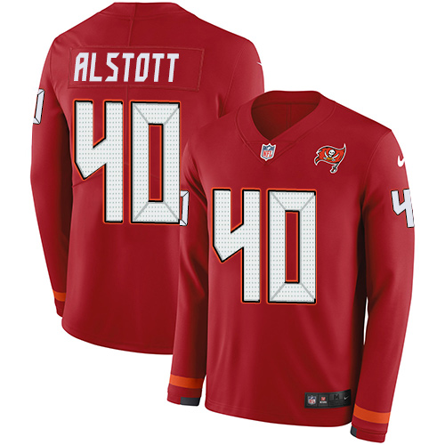 Personalized Buccaneers #40 Mike Alstott Red Team Color Men’s Stitched NFL Limited Therma Long Sleeve Jersey
