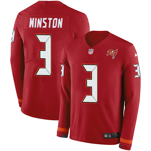 Personalized Buccaneers #3 Jameis Winston Red Team Color Men’s Stitched NFL Limited Therma Long Sleeve Jersey