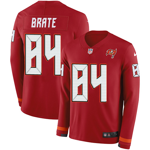 Personalized Buccaneers #84 Cameron Brate Red Team Color Men’s Stitched NFL Limited Therma Long Sleeve Jersey