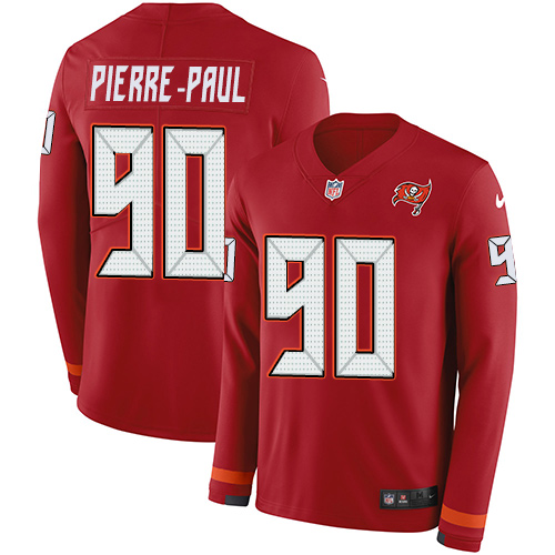 Personalized Buccaneers #90 Jason Pierre-Paul Red Team Color Men’s Stitched NFL Limited Therma Long Sleeve Jersey