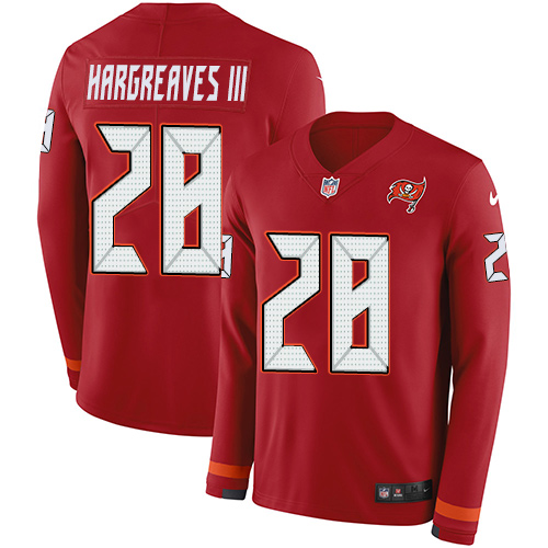 Personalized Buccaneers #28 Vernon Hargreaves III Red Team Color Men’s Stitched NFL Limited Therma Long Sleeve Jersey