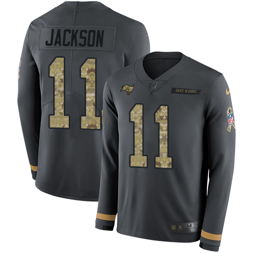 Personalized Buccaneers #11 DeSean Jackson Anthracite Salute to Service Men’s Stitched NFL Limited Therma Long Sleeve Jersey
