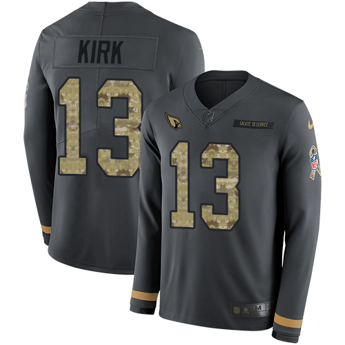 Personalized Cardinals #13 Christian Kirk Anthracite Salute to Service Men’s Stitched NFL Limited Therma Long Sleeve Jersey
