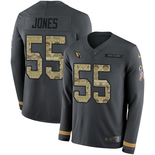 Personalized Cardinals #55 Chandler Jones Anthracite Salute to Service Men’s Stitched NFL Limited Therma Long Sleeve Jersey