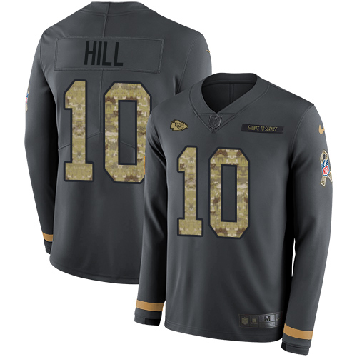 Personalized Chiefs #10 Tyreek Hill Anthracite Salute to Service Men’s Stitched NFL Limited Therma Long Sleeve Jersey