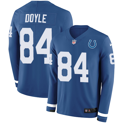 Personalized Colts #84 Jack Doyle Royal Blue Team Color Men’s Stitched NFL Limited Therma Long Sleeve Jersey