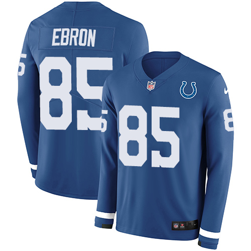 Personalized Colts #85 Eric Ebron Royal Blue Team Color Men’s Stitched NFL Limited Therma Long Sleeve Jersey