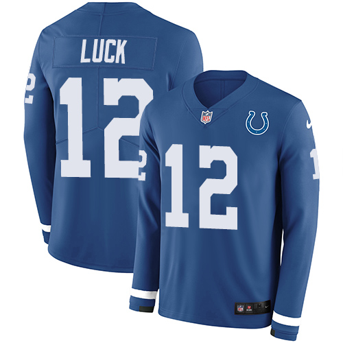 Personalized Colts #12 Andrew Luck Royal Blue Team Color Men’s Stitched NFL Limited Therma Long Sleeve Jersey
