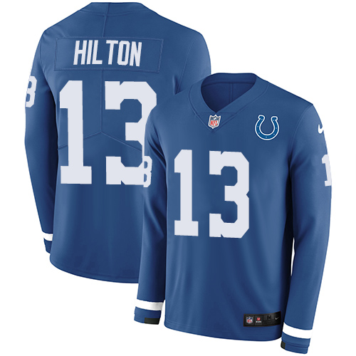 Personalized Colts #13 T.Y. Hilton Royal Blue Team Color Men’s Stitched NFL Limited Therma Long Sleeve Jersey