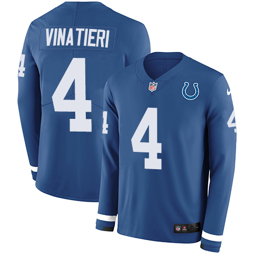 Personalized Colts #4 Adam Vinatieri Royal Blue Team Color Men’s Stitched NFL Limited Therma Long Sleeve Jersey