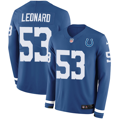 Personalized Colts #53 Darius Leonard Royal Blue Team Color Men’s Stitched NFL Limited Therma Long Sleeve Jersey