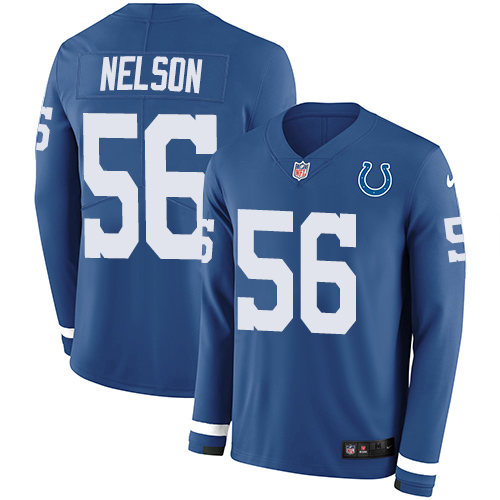 Personalized Colts #56 Quenton Nelson Royal Blue Team Color Men’s Stitched NFL Limited Therma Long Sleeve Jersey