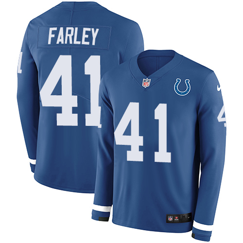 Personalized Colts #41 Matthias Farley Royal Blue Team Color Men’s Stitched NFL Limited Therma Long Sleeve Jersey
