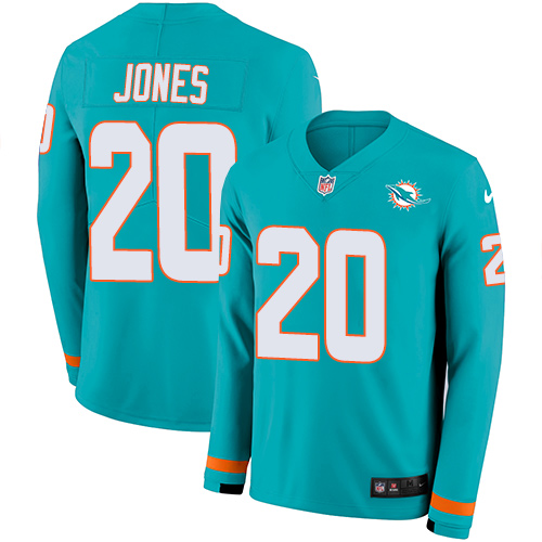 Personalized Dolphins #20 Reshad Jones Aqua Green Team Color Men’s Stitched NFL Limited Therma Long Sleeve Jersey