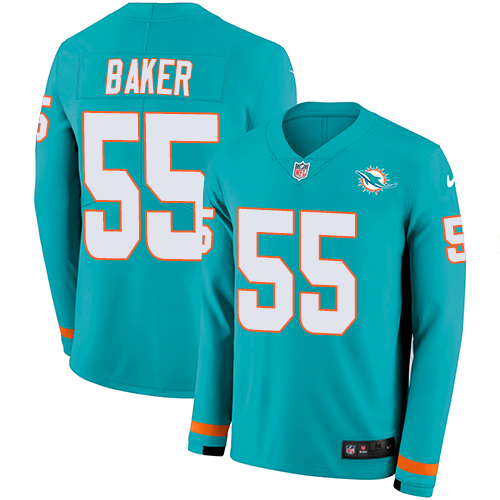 Personalized Dolphins #55 Jerome Baker Aqua Green Team Color Men’s Stitched NFL Limited Therma Long Sleeve Jersey