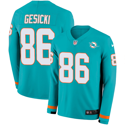 Personalized Dolphins #86 Mike Gesicki Aqua Green Team Color Men’s Stitched NFL Limited Therma Long Sleeve Jersey