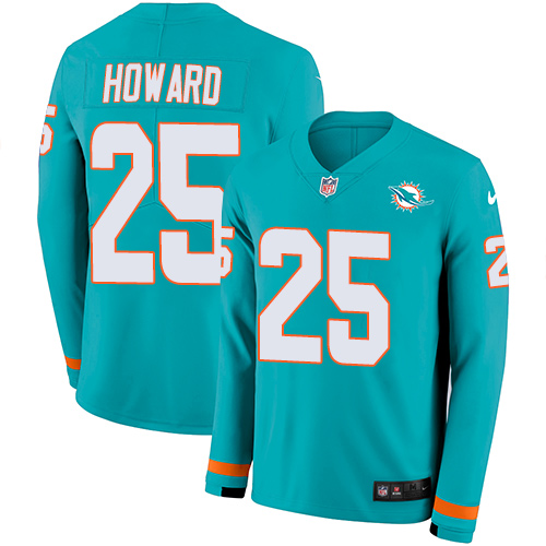 Personalized Dolphins #25 Xavien Howard Aqua Green Team Color Men’s Stitched NFL Limited Therma Long Sleeve Jersey