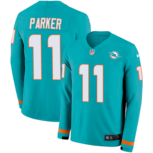 Personalized Dolphins #11 DeVante Parker Aqua Green Team Color Men’s Stitched NFL Limited Therma Long Sleeve Jersey