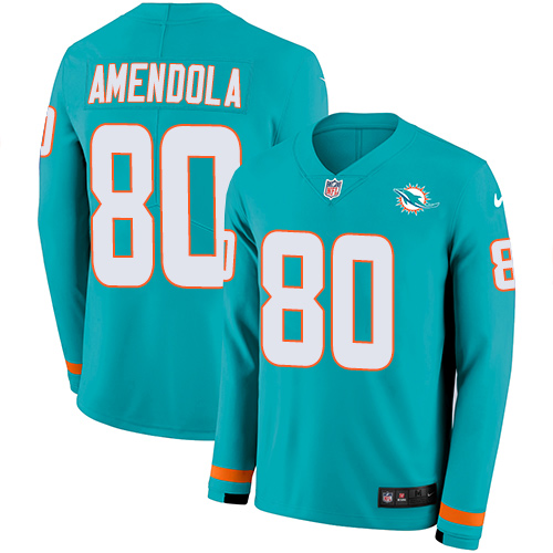 Personalized Dolphins #80 Danny Amendola Aqua Green Team Color Men’s Stitched NFL Limited Therma Long Sleeve Jersey