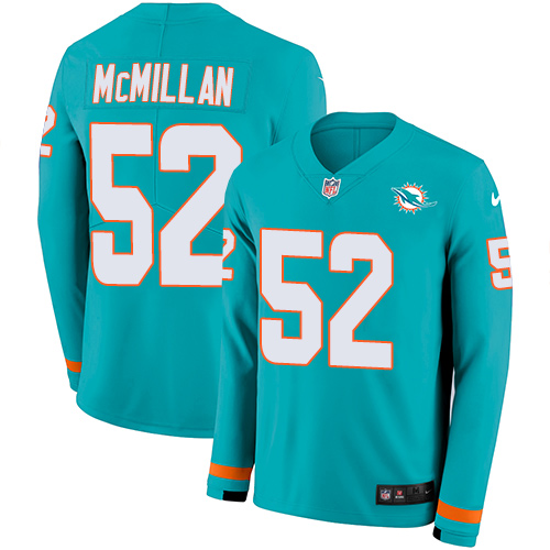 Personalized Dolphins #52 Raekwon McMillan Aqua Green Team Color Men’s Stitched NFL Limited Therma Long Sleeve Jersey