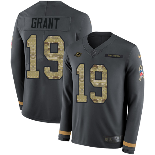 Personalized Dolphins #19 Jakeem Grant Anthracite Salute to Service Men’s Stitched NFL Limited Therma Long Sleeve Jersey