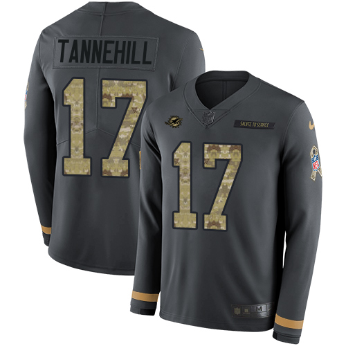 Personalized Dolphins #17 Ryan Tannehill Anthracite Salute to Service Men’s Stitched NFL Limited Therma Long Sleeve Jersey