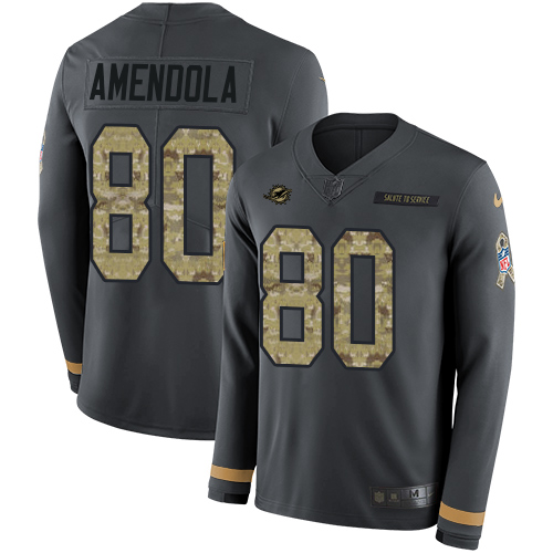 Personalized Dolphins #80 Danny Amendola Anthracite Salute to Service Men’s Stitched NFL Limited Therma Long Sleeve Jersey